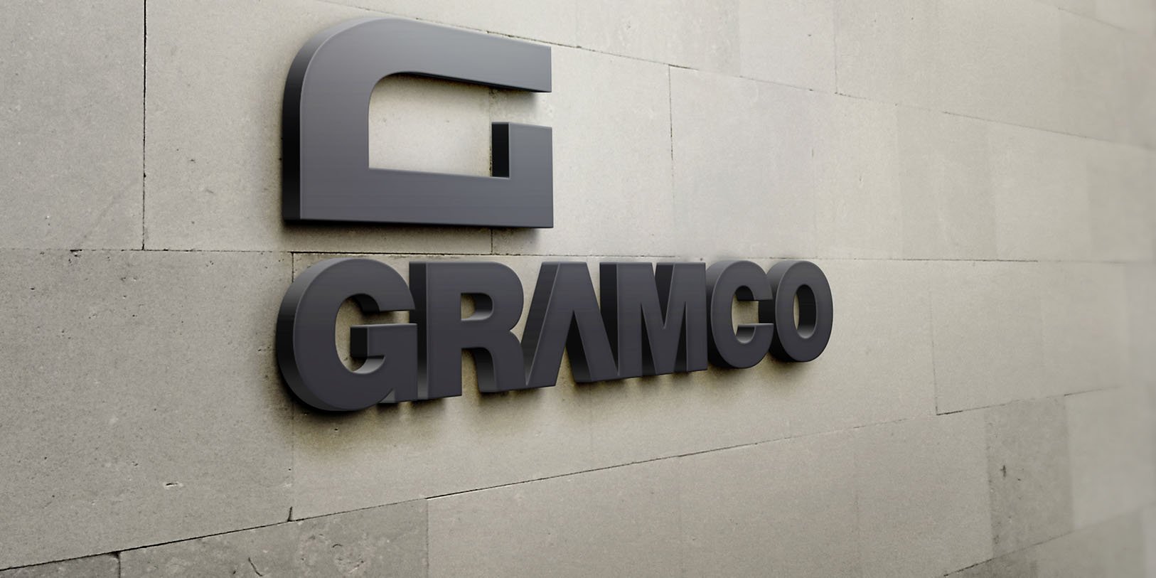 Diseño gráfico. Rótulo logotipo Gramco sobre pared