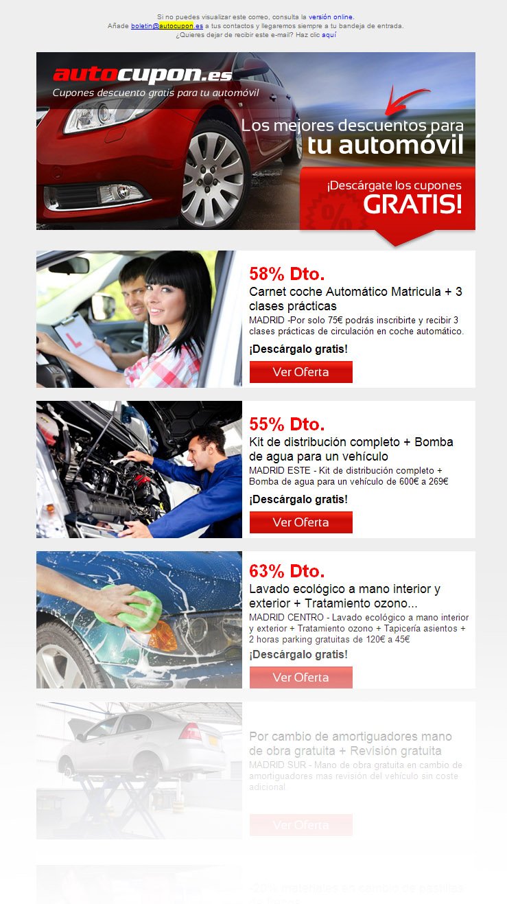 Boletín de ofertas del automóvil