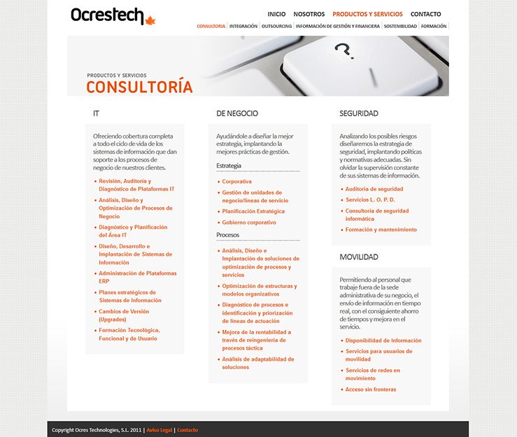 Diseño de web corporativa para Ocrestech