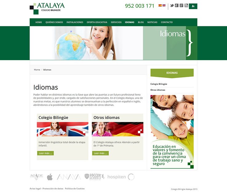 Diseño web Colegio Atalaya - idiomas
